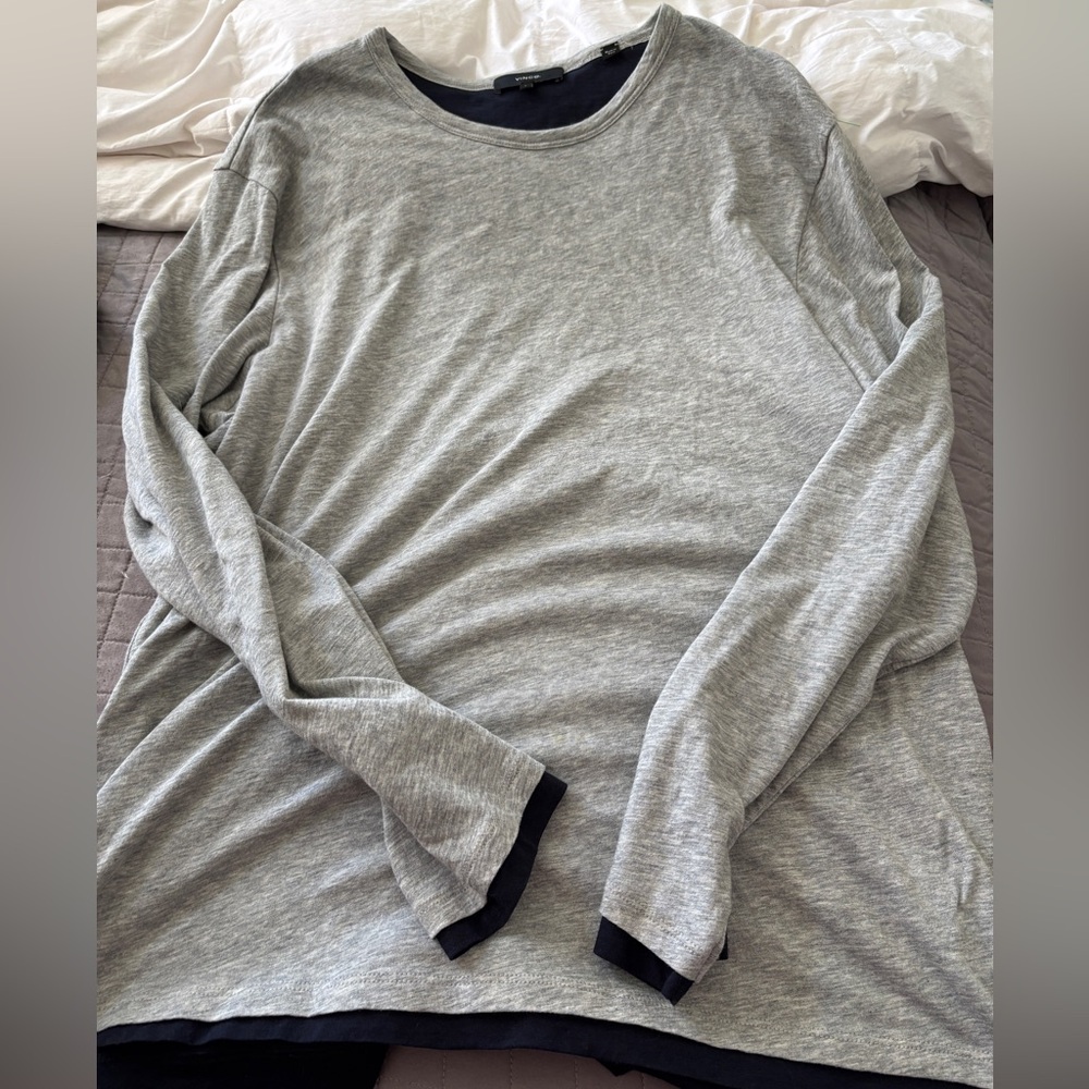 Vince mens large double layer prima cotton Gray Long Sleeve shirt never worn
